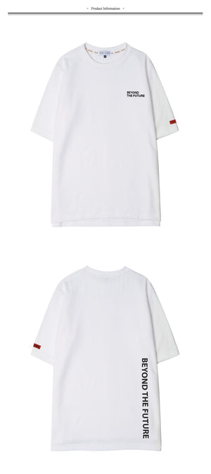 BTS JIN PICK - TEEAZ UNISEX BEYOND LETTERING LAYERED 1/2 ROUND TEE WHITE - COKODIVE